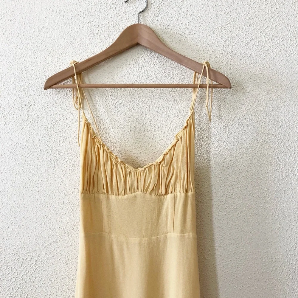 Reformation Pale Yellow Midi Dress with Ruffle Hem - Picture 3 of 6